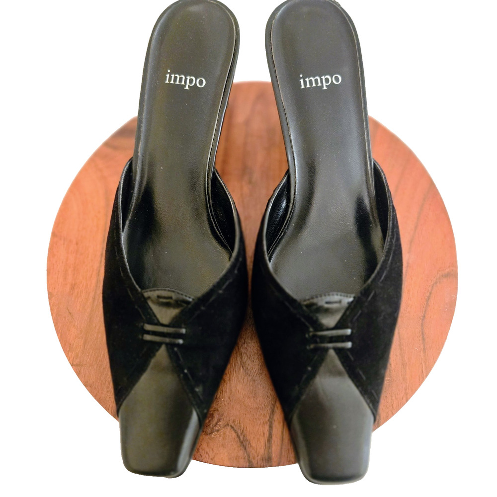Impo black suede leather mules slip on 8.5